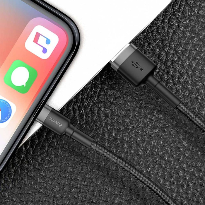 Baseus Cafule Cable wytrzymały nylonowy kabel przewód USB / Lightning QC3.0 2.4A 1M czarno-szary (CALKLF-BG1)