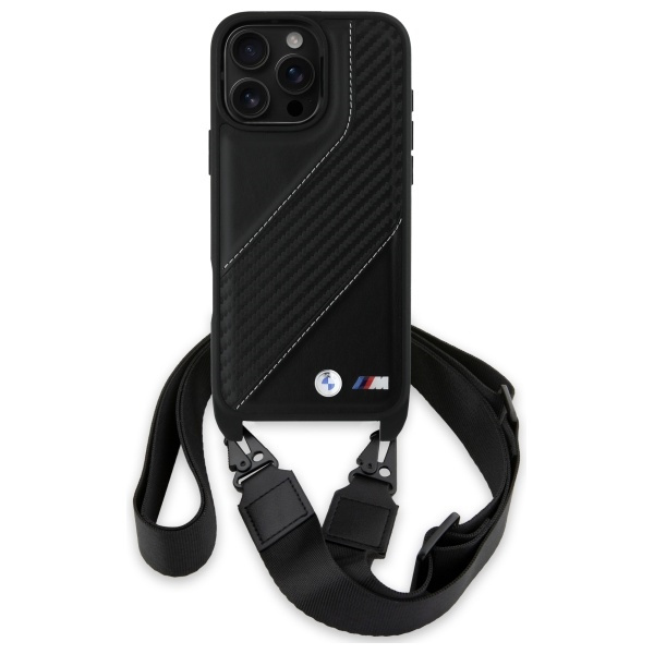 Etui BMW iPhone 16 Pro Max czarny/black hardcase M Edition Carbon Stripe & Strap