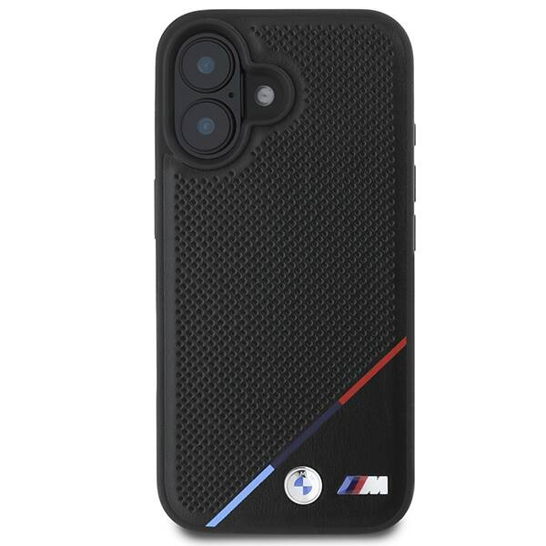 Etui BMW iPhone 16 Plus 6.7" czarny/black hardcase M Perforated Tricolor Line MagSafe
