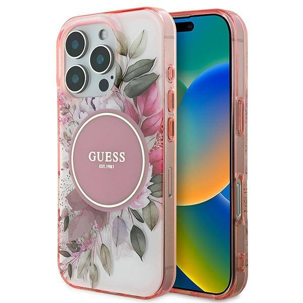 Etui Guess iPhone 16 Pro Max 6.9" różowy/pink hardcase IML Flower & Tonal Circle MagSafe