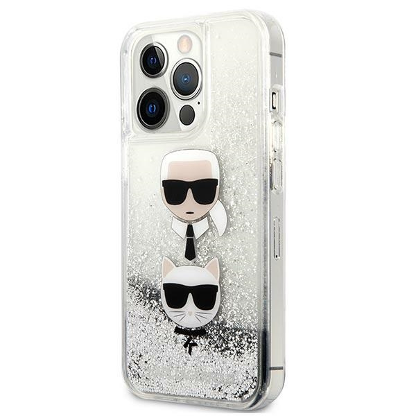 Etui KARL LAGERFELD Apple iPhone 13 Pro Max Liquid Glitter Karl&Choupette Head Srebrny Hardcase