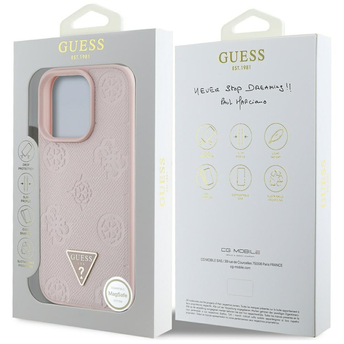 Etui Guess Grained Hot Stamp Peony       Triangle Logo MagSafe do iPhone 16 Pro różowy