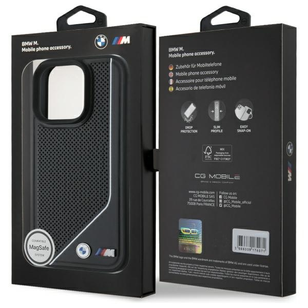 Etui BMW iPhone 16 Pro Max 6.9" czarny/black hardcase M Perforated Twisted Line MagSafe