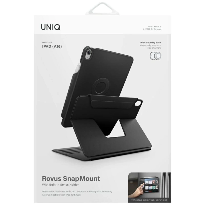 Etui UNIQ Rovus Snapmount Magnetic 360   Rotating Detachable do iPad 11" A16 (2025) / iPad 10.9" 10 gen. (2022) czarny