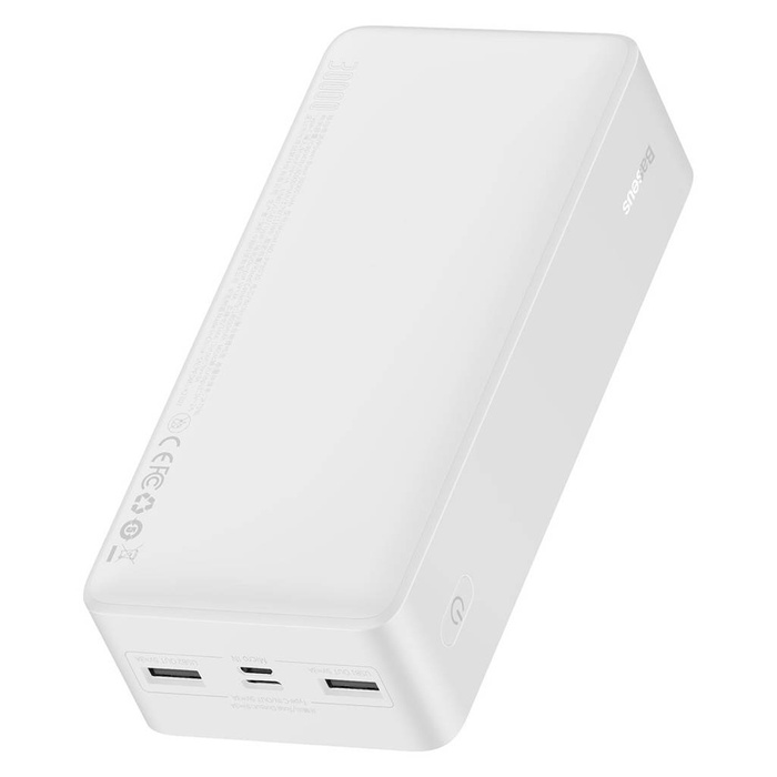 Baseus Bipow powerbank z wyświetlaczem 30000mAh 15W biały (Overseas Edition) + kabel USB-A - Micro USB 0.25m biały (PPBD050202)