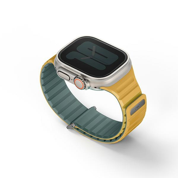 Pasek UNIQ Revix Evo Apple Watch Series1/2/3/4/5/6/7/8/9/SE/SE2/Ultra/Ultra2 42/44/45/49mm Reversible Magnetic zielono-żółty/viridian green-burnt yellow