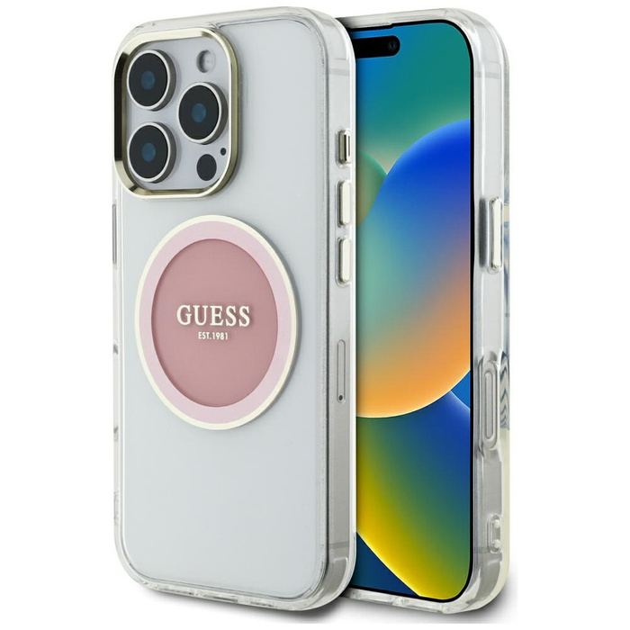 Etui Guess IML Metal Colored Circle      Classic Logo MagSafe do iPhone 16 Pro różowy