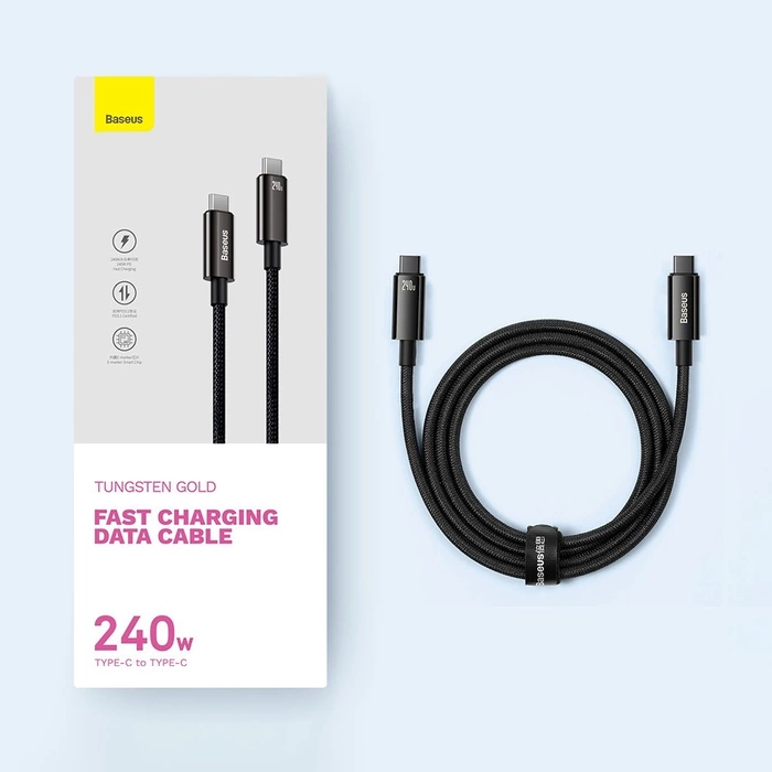 Kabel USB C - USB C 480Mb/s 240W 1m Baseus Tungsten Gold CAWJ040101 - czarny