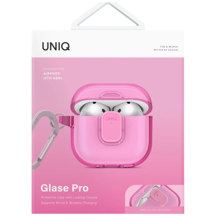 Etui UNIQ AirPods 4 Glase Pro Lock Case Różowy