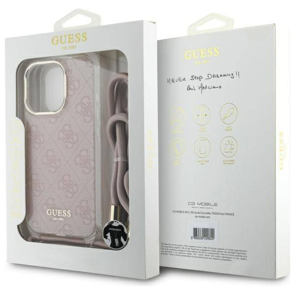 Etui Guess iPhone 16 Pro różowy/pink hardcase Crossbody Cord 4G Print