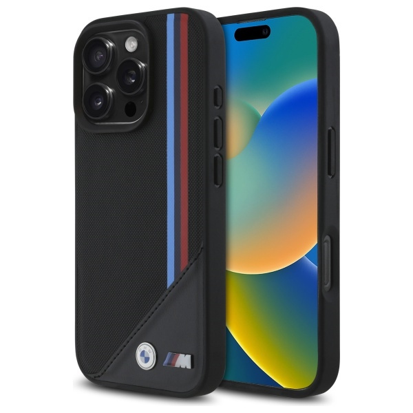 Etui BMW iPhone 16 Pro 6.3" czarny/black hardcase M Meshed Tricolor Stripes MagSafe
