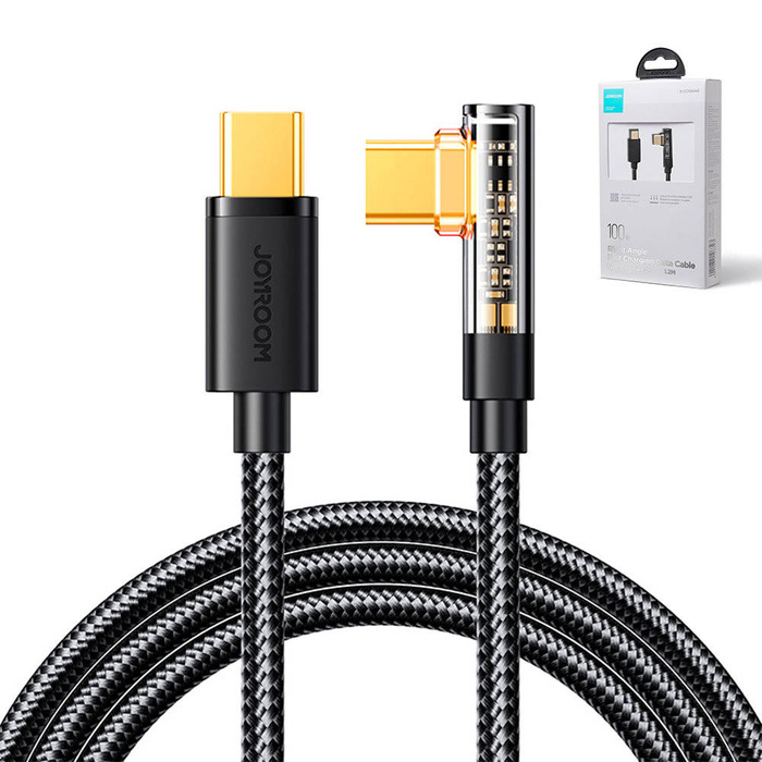 Joyroom kabel USB C kątowy - USB C do szybkiego ładowania i transferu danych 100W 1,2 m czarny (S-CC100A6)