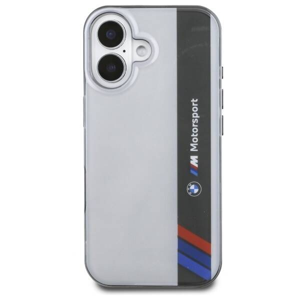 Etui BMW iPhone 16 6.1" szary/grey hardcase Motosport IML Vertical Stripe