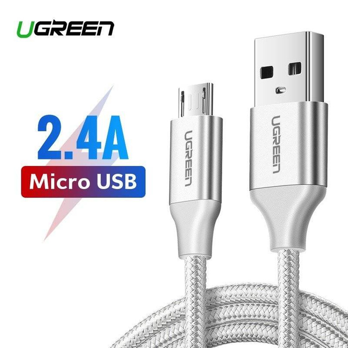 Kabel UGREEN Micro USB QuickCharge 3.0 2.4A Nylonowy Oplot 2m Biały