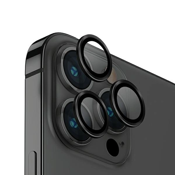 UNIQ Optix Aluminium Camera Lens Protector iPhone 14 Pro 6.1" / 14 Pro Max 6.7" midnight black szkło na obiektyw aparatu z aplikatorem
