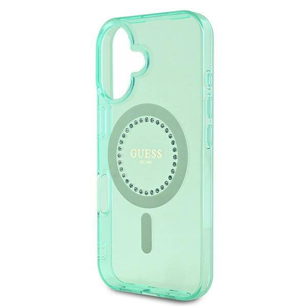 Etui Guess iPhone 16 6.1" zielony/green hardcase IML Rhinestones MagSafe