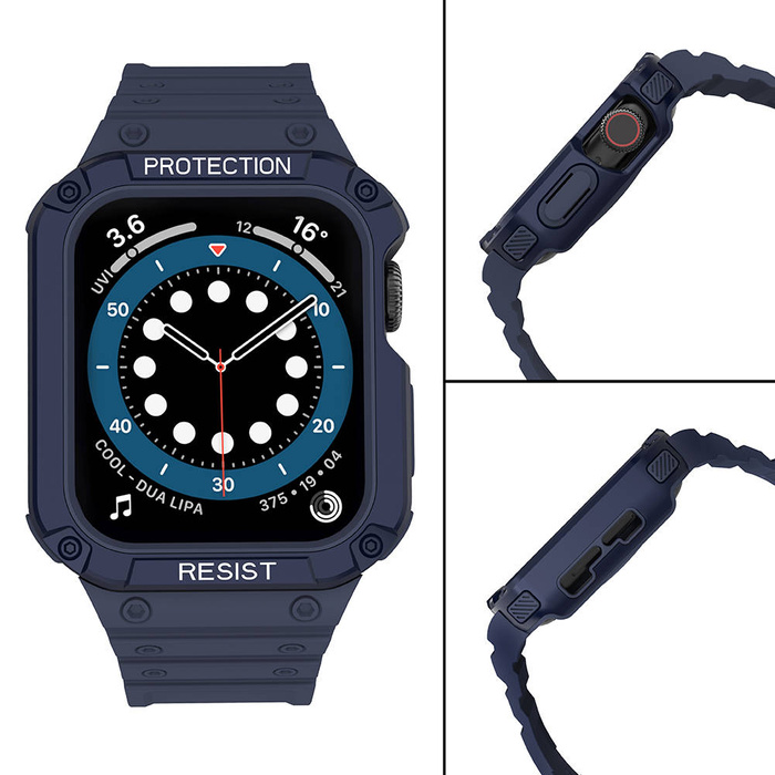 Protect Strap Band opaska z etui do Watch 7 / 6 / 5 / 4 / 3 / 2 / SE (45 / 44 / 42mm) obudowa pancerny pokrowiec na zegarek niebieski