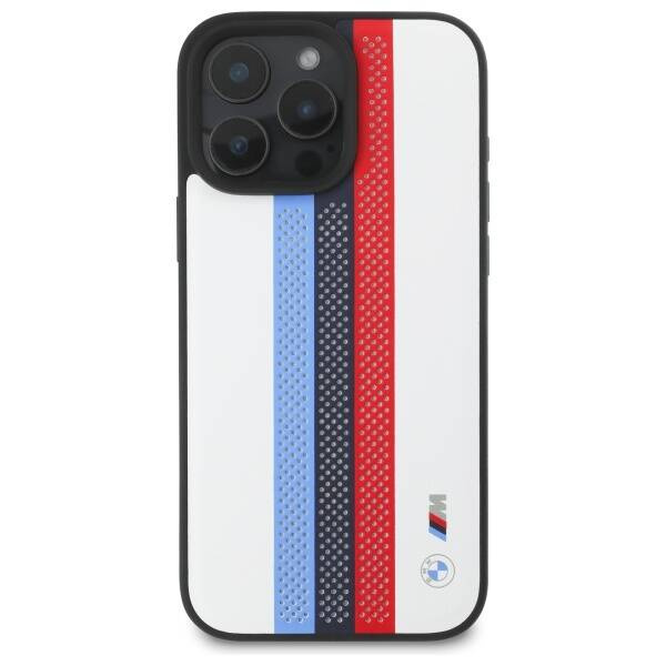 Etui BMW iPhone 16 Pro Max 6.9" biały/white hardcase M Perf. Tricolor Printed Stripes MagSafe