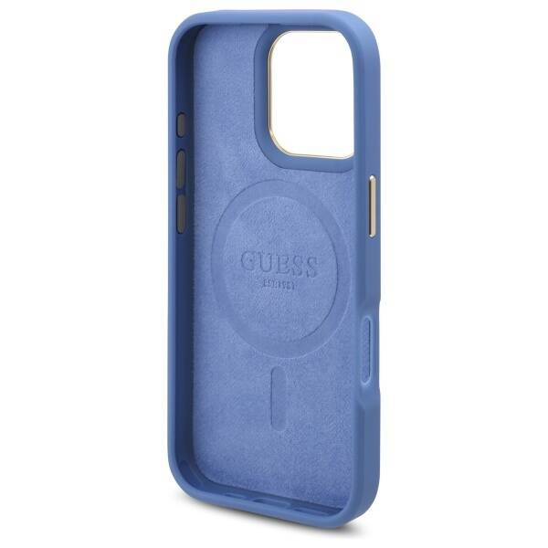 Etui Guess iPhone 16 Pro 6.3" niebieski/blue hardcase 4G Logo Plate MagSafe