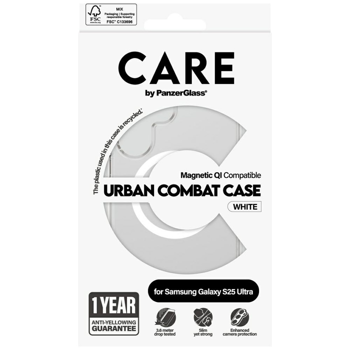Etui CARE by PanzerGlass Flagship Urban   Combat White QI do Samsung Galaxy S25 Ultra przezroczysty