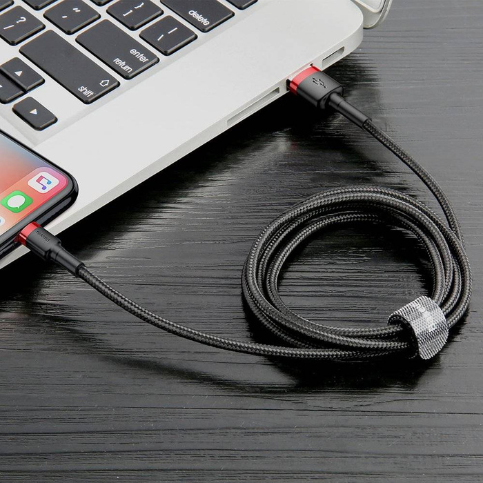 Baseus Cafule Cable wytrzymały nylonowy kabel przewód USB / Lightning QC3.0 2A 3M czarno-czerwony (CALKLF-R91)