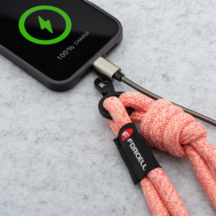 Smycz do telefonu crossbody z regulacją długości Forcell F-Design S10X165 (max 82,5cm w pętli) różowo biała