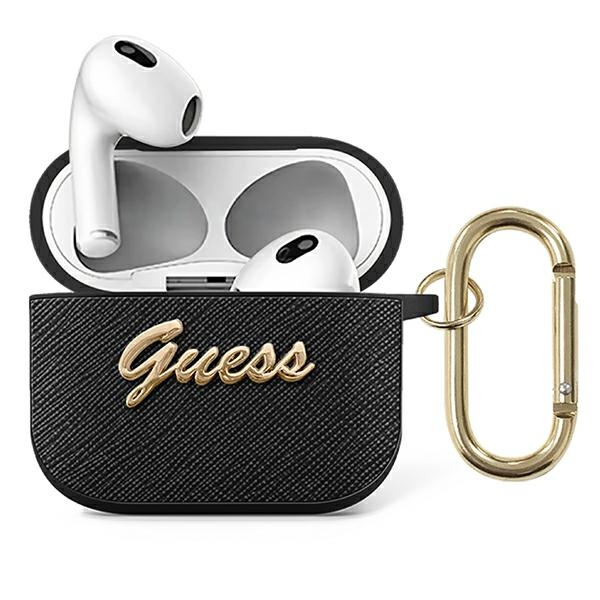 Etui GUESS Apple AirPods 3 Cover Saffiano Script Metal Collection Czarny Case