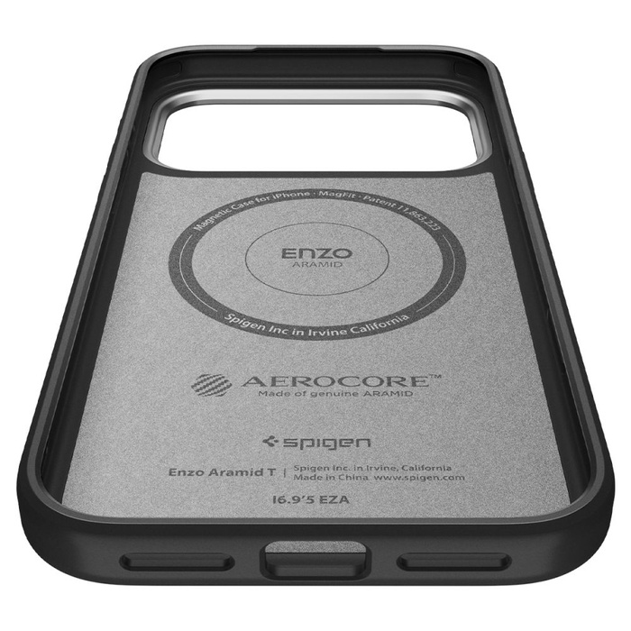ETUI SPIGEN IPHONE 17 PRO MAX ENZO ARAMID ”T” MAG MAGSAFE BLACK/SILVER