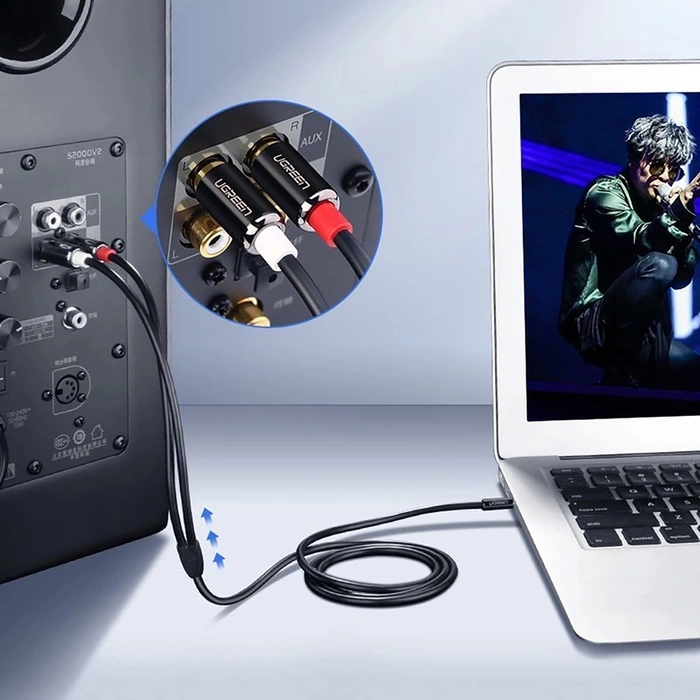 Ugreen kabel przewód audio 3,5 mm mini jack - 2RCA 1,5m czarny (AV116)