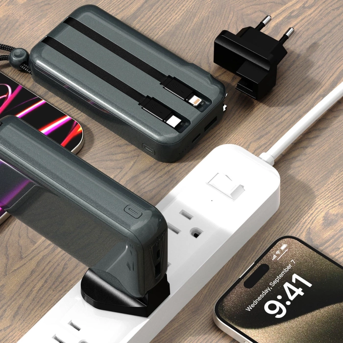 Ładowarka z powerbankiem Dudao K25 2in1 10000mAh z 3 wtyczkami - szara