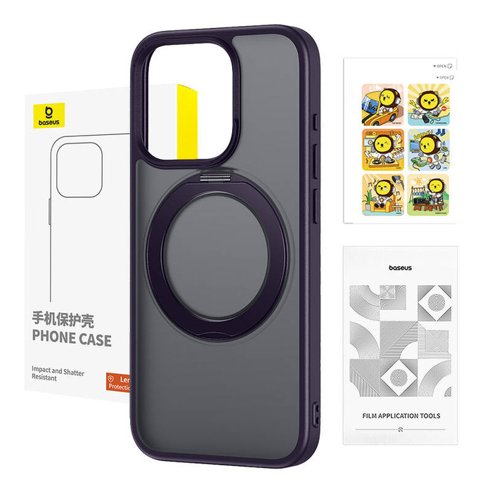Etui iPhone 14 Pro Max Baseus SkyRing Magnetic ze stojakiem + szkło hartowane i zestaw czyszczący (fioletowy)