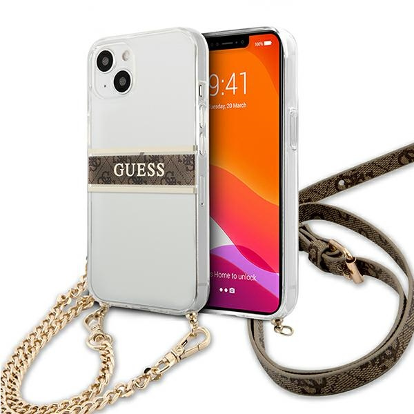 Etui GUESS Apple iPhone 13 Mini 4G Brown Strap Gold Chain Bezbarwny Hardcase