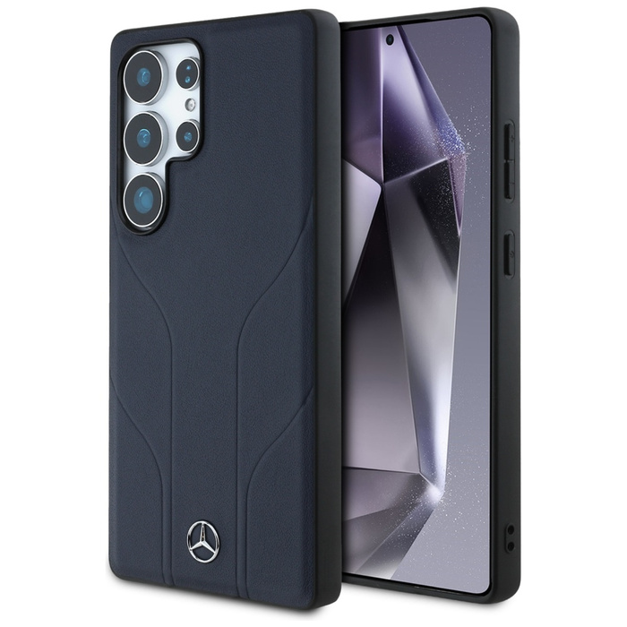 Etui Mercedes Leather Debossed Lines      MagSafe do Samsung Galaxy S25 Ultra niebieski
