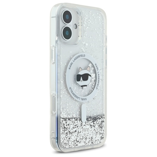 Etui Karl Lagerfeld iPhone 16 6.1" hardcase transparent Liquid Glitter Choupette Head Magsafe