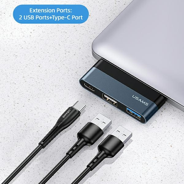USAMS Adapter HUB USB 2.0/USB 3.0/USB-C szary/grey SJ490HUB01 (US-SJ490)