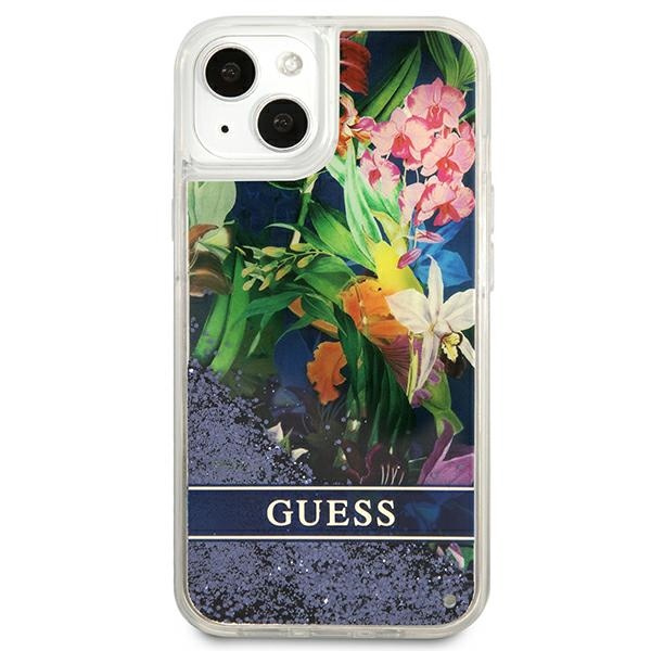 Etui GUESS Apple iPhone 13 Mini Flower Liquid Glitter Niebieski Hardcase