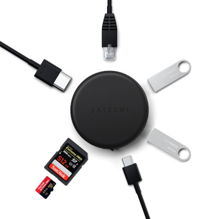 Satechi OntheGo 7-in-1 Multiport Adapter - adapter do urządzeń mobilnych (USB-C PD, 2x USB-A, HDMI 4K, Ethernet, czytnik kart micro/SD) (space black)