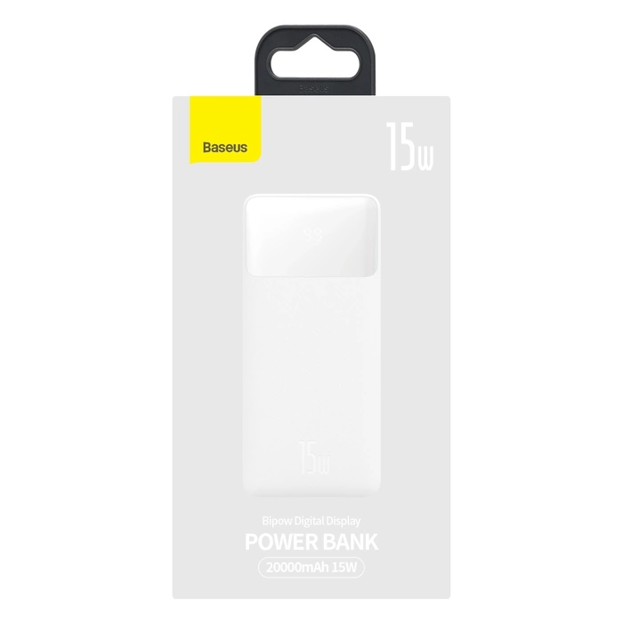 Baseus Bipow powerbank z szybkim ładowaniem 20000mAh 15W biały (Overseas Edition) + kabel USB-A - Micro USB 0.25m biały (PPBD050102)