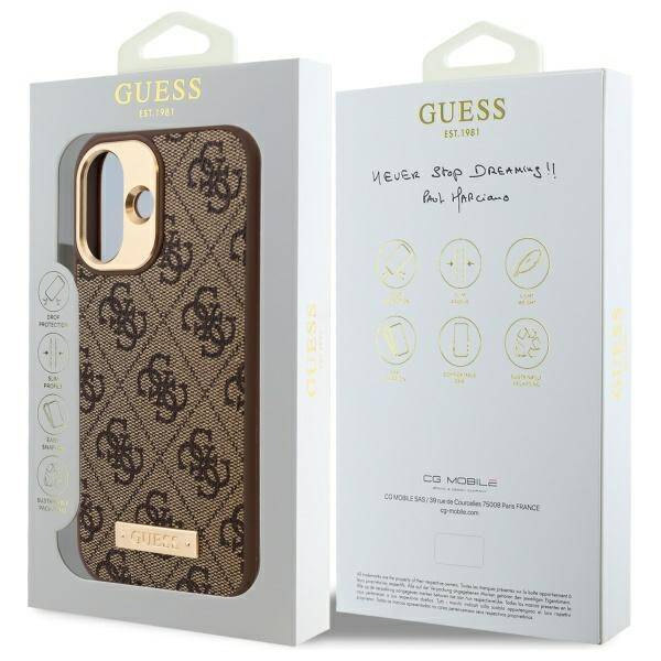 Etui Guess iPhone 16 Plus 6.7" brązowy/brown hardcase 4G Logo Plate MagSafe
