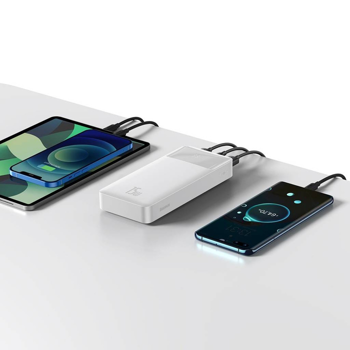 Baseus Bipow powerbank z szybkim ładowaniem 20000mAh 15W biały (Overseas Edition) + kabel USB-A - Micro USB 0.25m biały (PPBD050102)