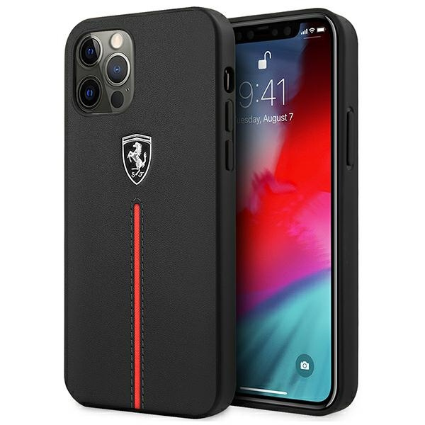 Etui FERRARI Apple iPhone 12 Pro Max Off Track Leather Nylon Stripe Czarny Hardcase