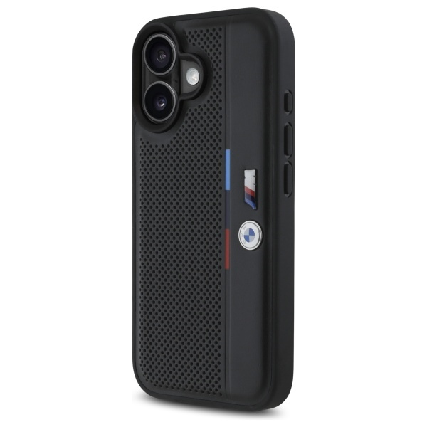 Etui BMW iPhone 16 6.1" czarny/black hardcase M Perforated Tricolor Detail Line