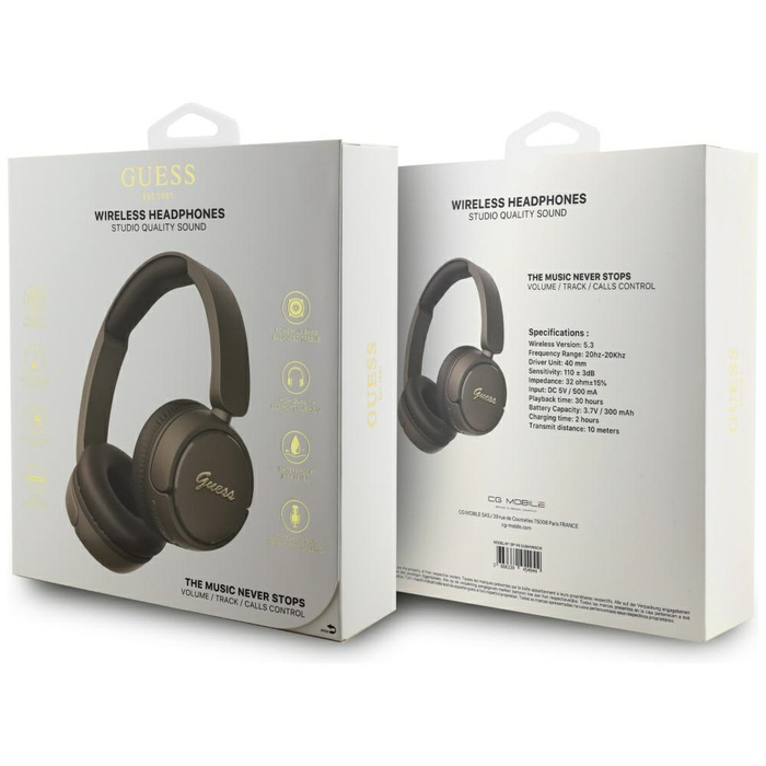 Słuchawki nauszne Guess Bluetooth 5.3    Metal Logo Script brązowy