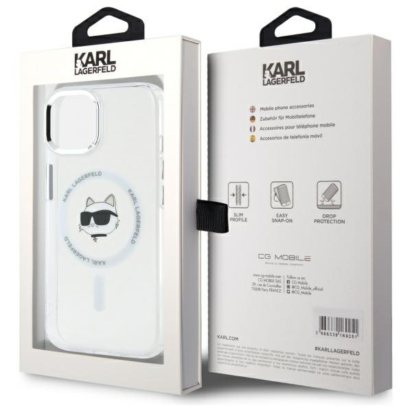 Karl Lagerfeld KLHMP15SHLSCHH iPhone 15   6.1" biały/white hardcase IML Metal Choupette Head MagSafe