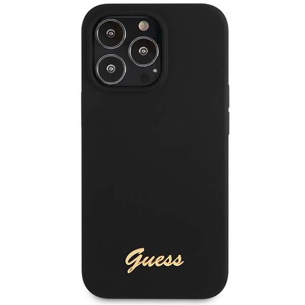Etui Guess Guhcp13xlslmgbk iPhone 13 Pro Max 6.7" Black/czarny Hardcase Silicone Script Gold Logo Case