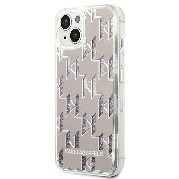 Etui KARL LAGERFELD Apple iPhone 14 Liquid Glitter Monogram Srebrny Hardcase