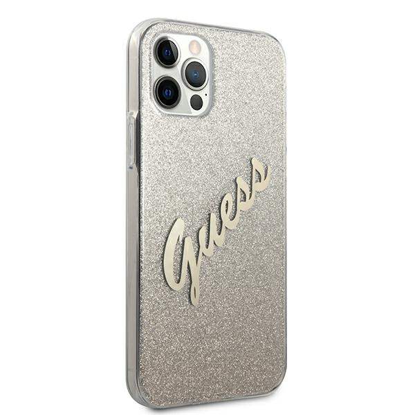 Etui GUESS Apple iPhone 12 12 Pro Glitter Gradient Script Złoty Hardcase