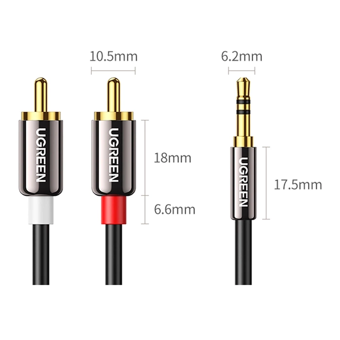 Ugreen kabel przewód audio 3,5 mm mini jack - 2RCA 1,5m czarny (AV116)