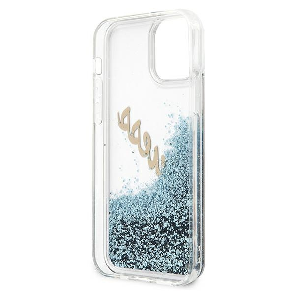 Etui GUESS Apple iPhone 12 Mini Glitter Vintage Script Niebieski Hardcase