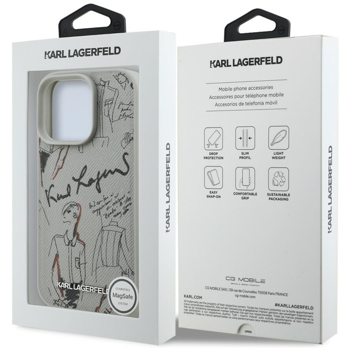 Etui Karl Lagerfeld Grained Pattern &    Logo MagSafe do iPhone 16 Pro Max szary